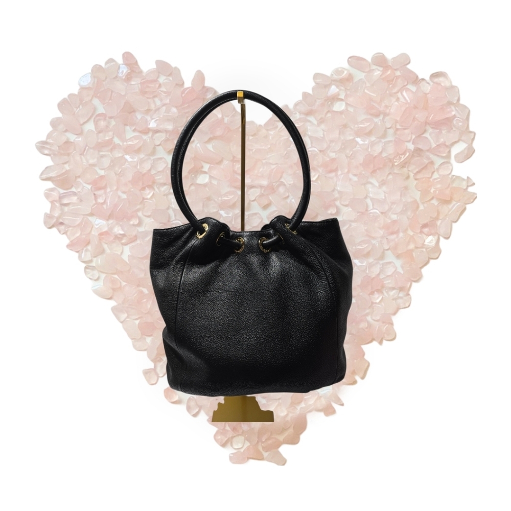 Michael Kors East West Black Pebbled Leather Bucket Bag Round Handles Large - Picture 4 of 16